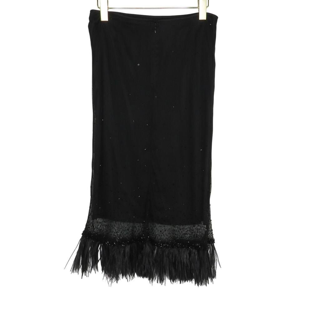 90s Vintage Tahari Black Frayed Tassel Midi Skirt Pencil Skirt with Sequins 29" - Picture 6 of 8